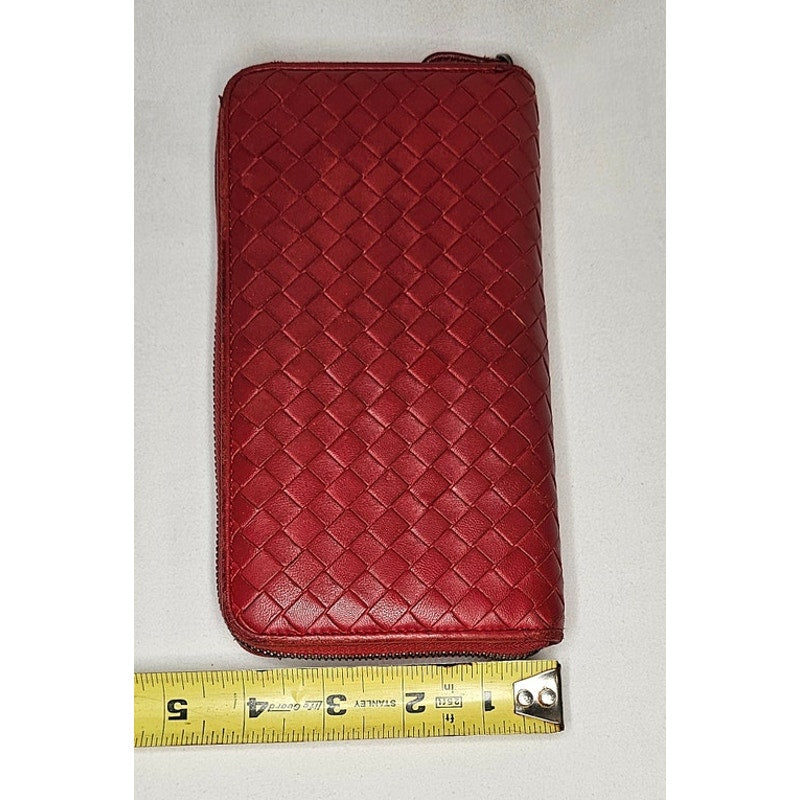 Bottega Veneta Intrecciato zip-around long wallet in red leather