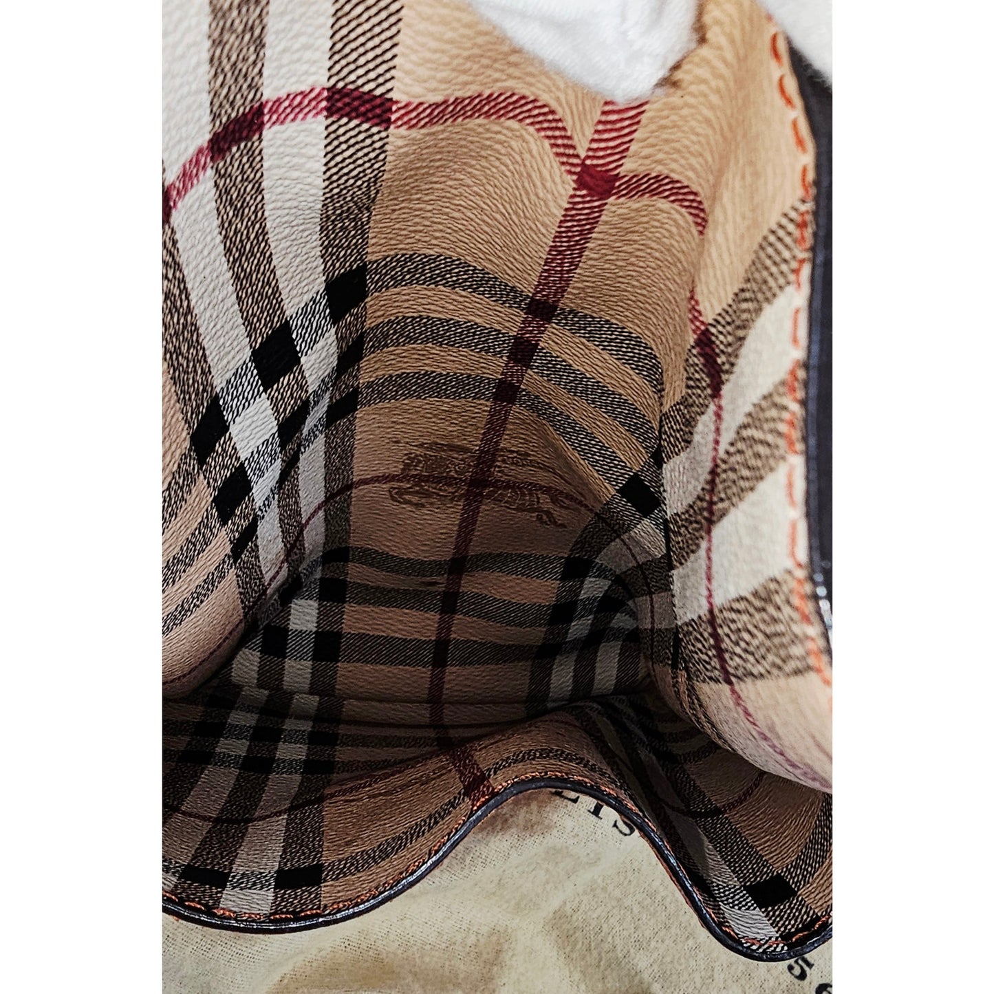 Burberry Orange Leather Haymarket Check Coated Canvas Canterbury Tote Bag