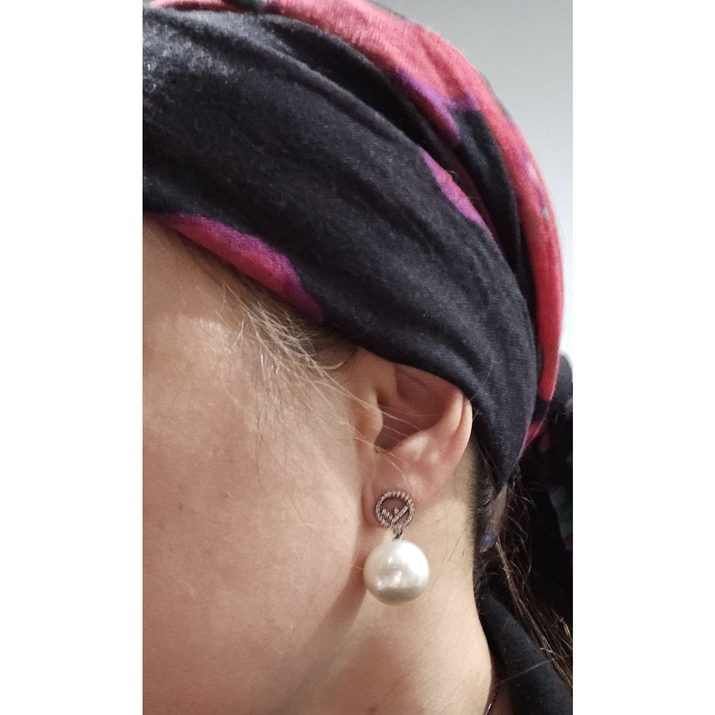 Fendi Gun Metal Rhinestone Pearl Logo Earrings