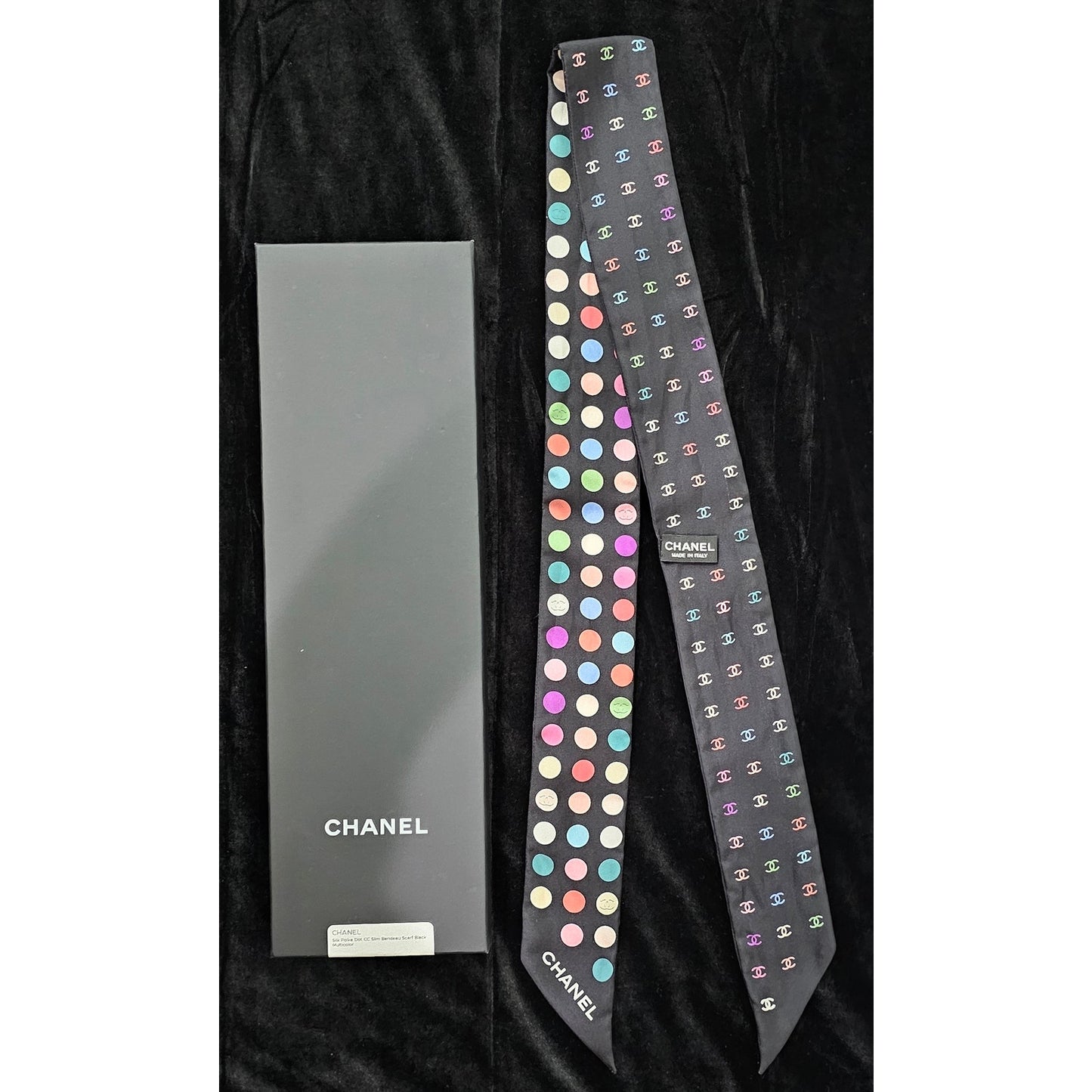 Chanel Multicolored Dots & Coco Mark Silk Slim Bandeau