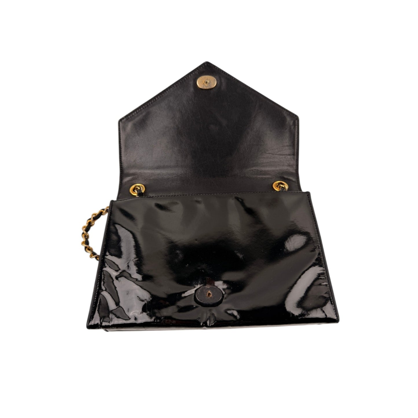 Chanel Vintage CC Black Patent Envelope Flap Bag