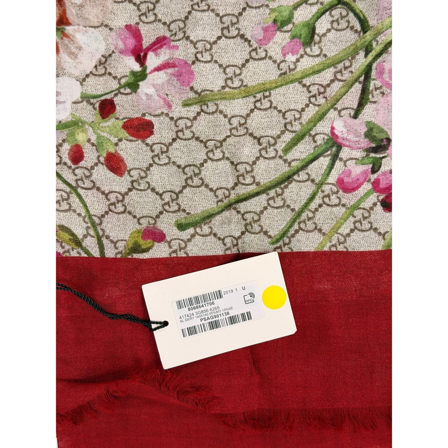 Gucci Maroon GG Blooms Print Modal & Silk Print Shawl