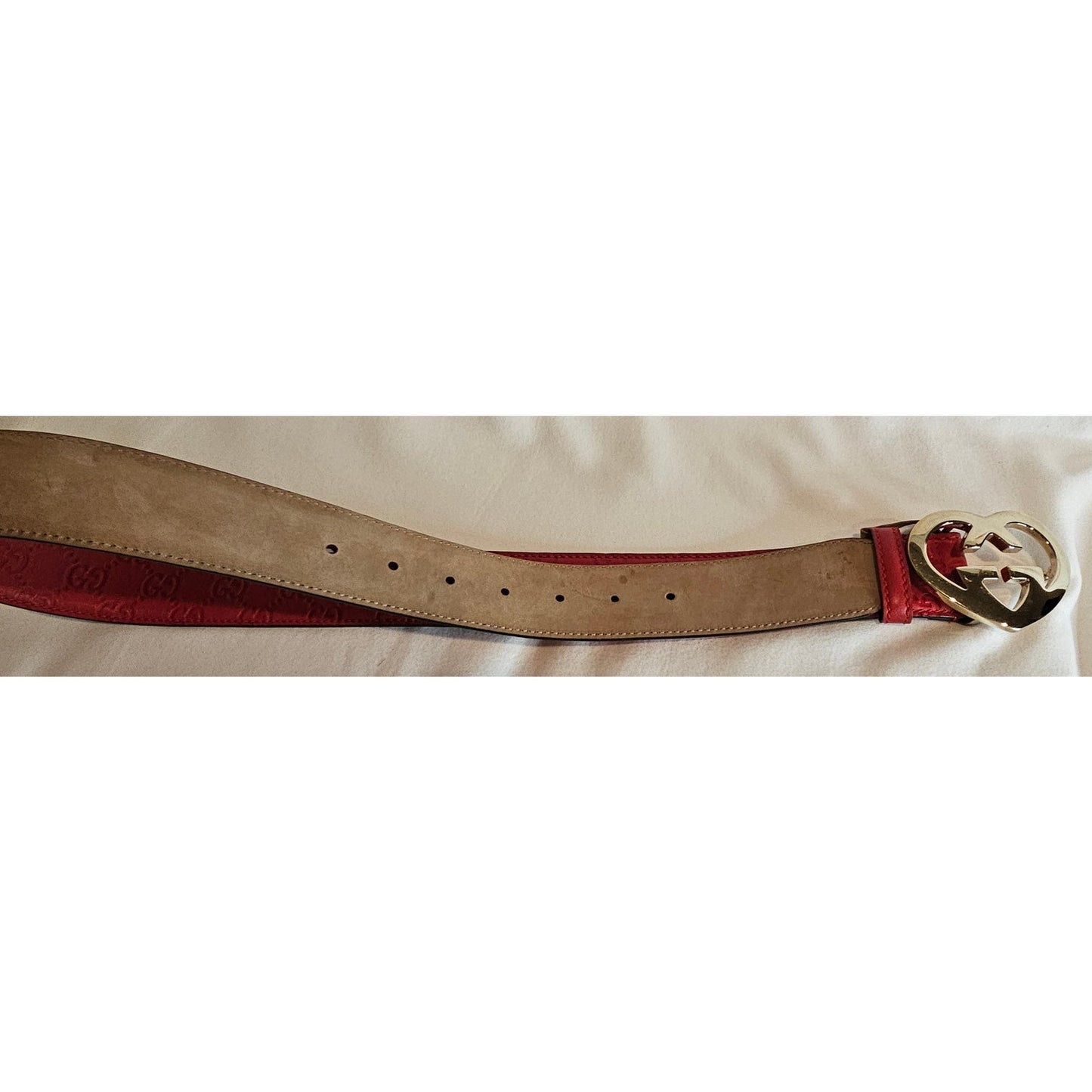 Gucci Red Guccissima Leather Heart Buckle Belt