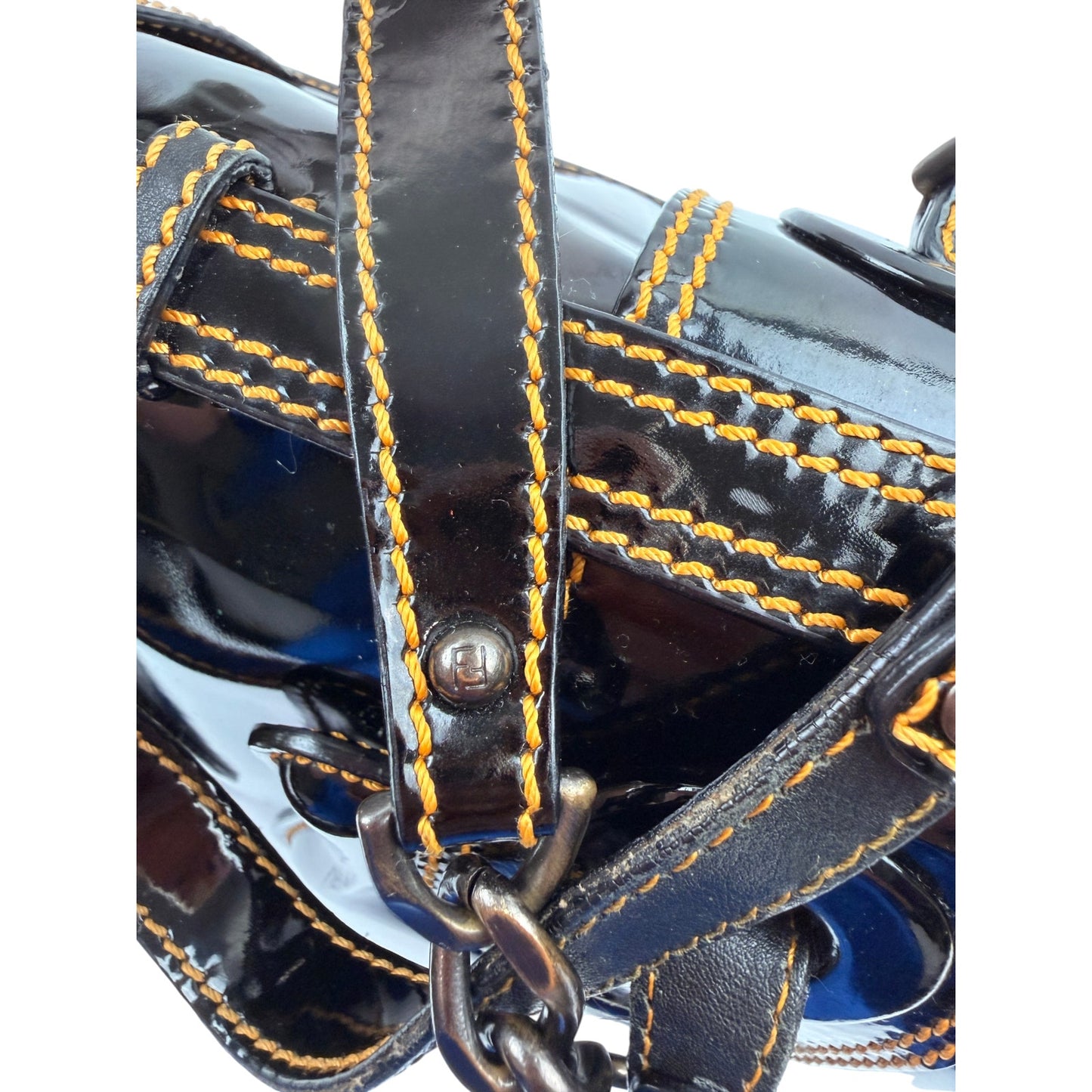 Fendi Black Patent Leather B Bag