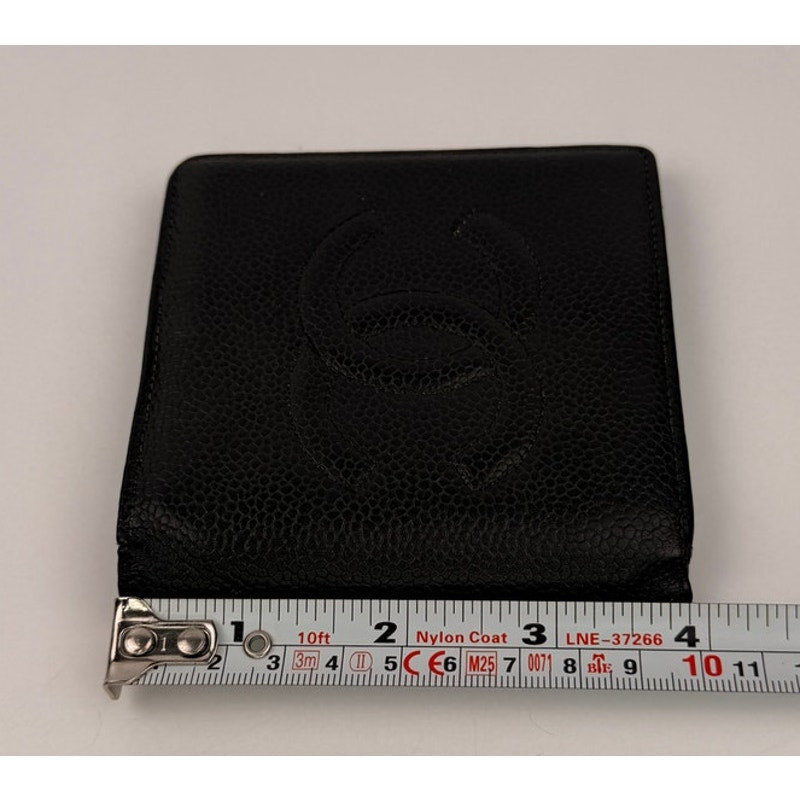 CHANEL CC Logo Grained Calfskin Bifold Men's Wallet Black