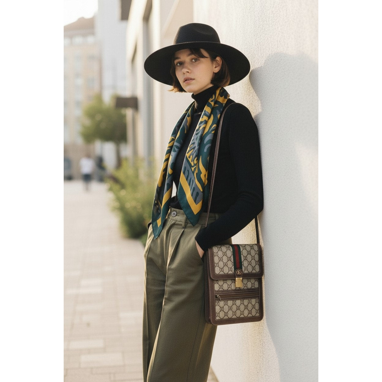 Gucci Vintage Vertical Canvas Shoulder Bag with Monogram and Stripes