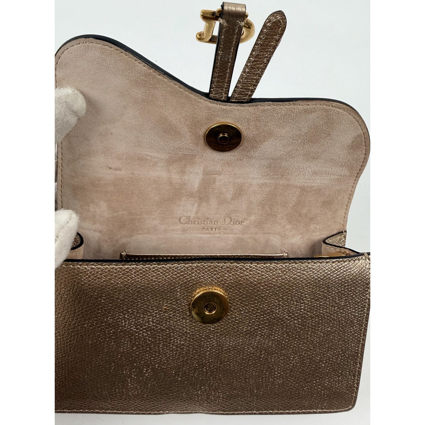 Christian Dior Metallic Grained Calfskin Saddle Belt Bag in gold