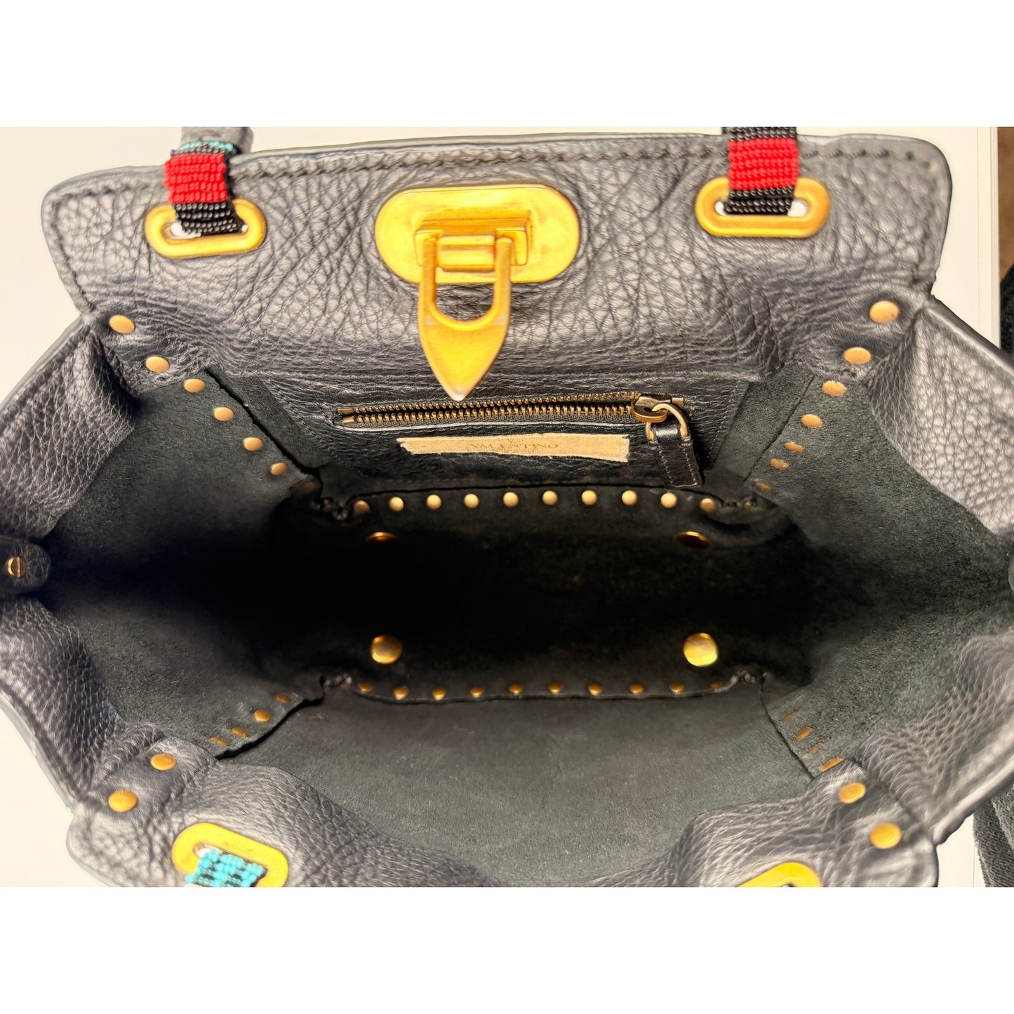 Valentino  Rockstud Mini Tote with Beaded Top Handle