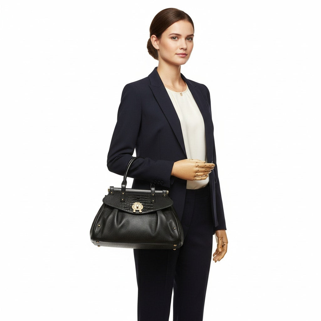 Fendi Crocodile-Trimmed Magic Bag Black