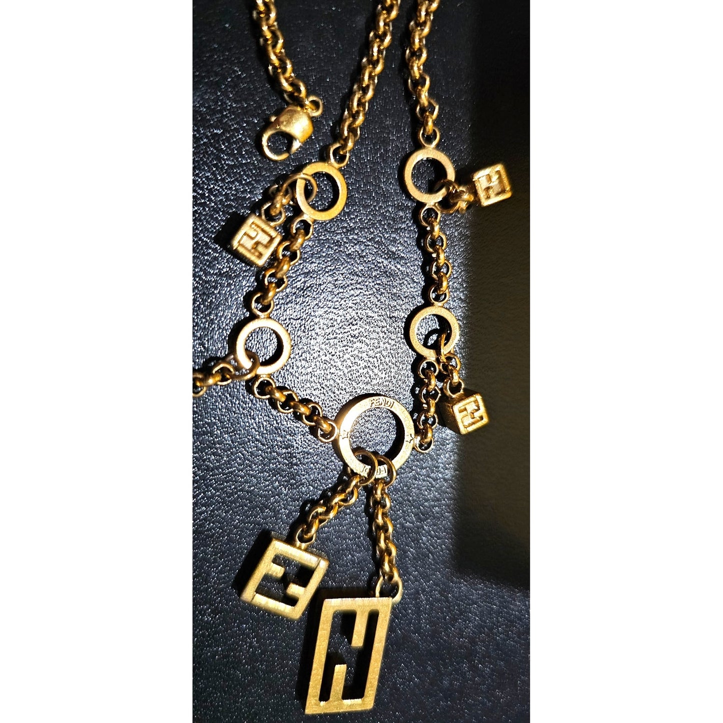 FENDI Necklace FF Pendant Gold Made in Italy Lobster Clasp Length: 16.5 in