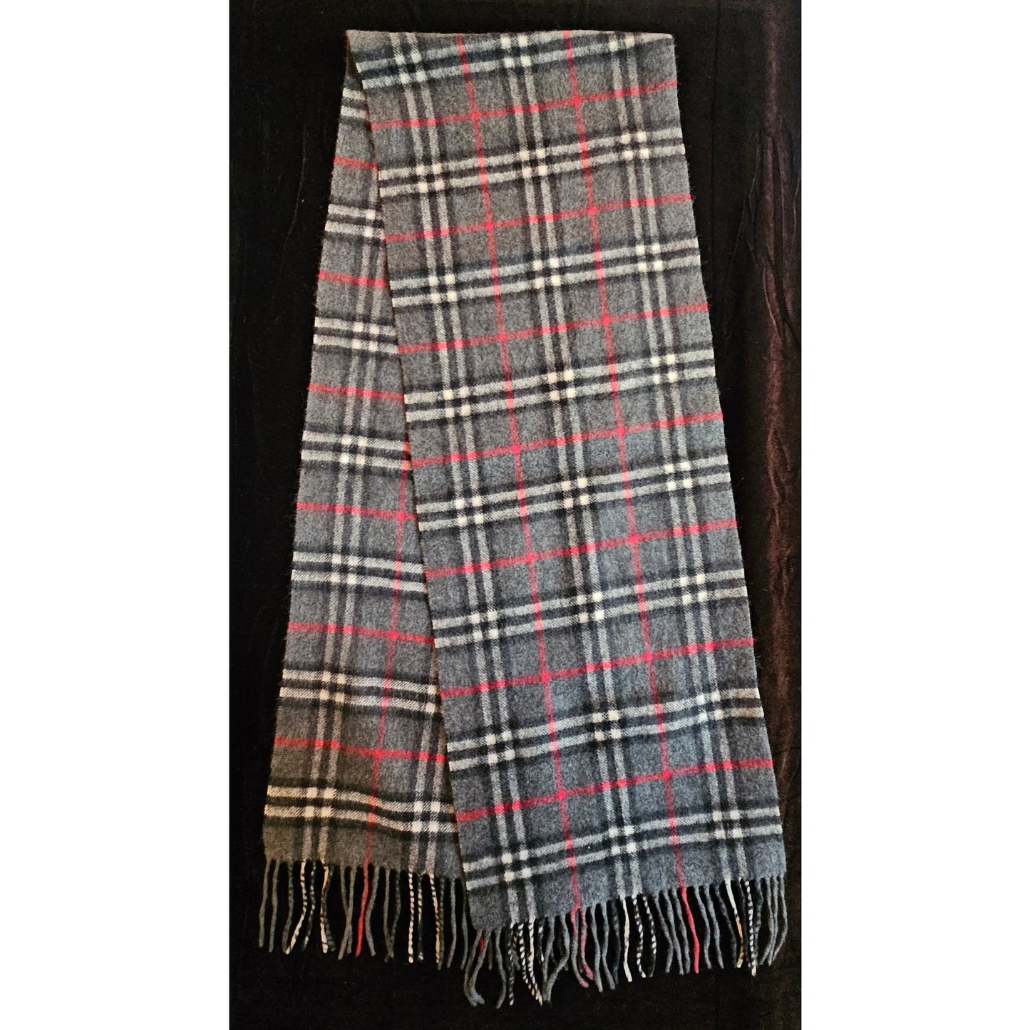 BURBERRYs of London 100% Cashmere Scarf Shawl Nova Check Grey Vintage Made in England