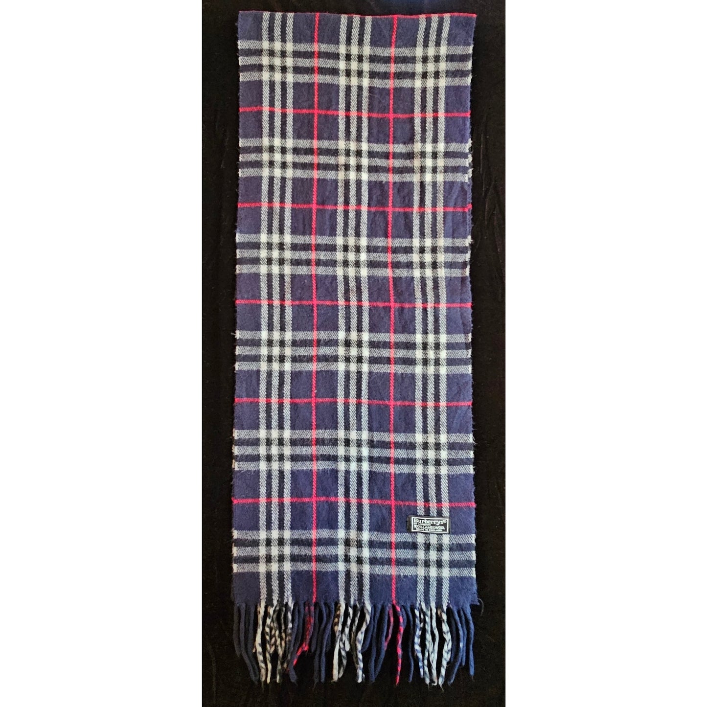 BURBERRYs of London 100% Lambswool Blue Scarf Shawl Nova Check Vintage Made In England