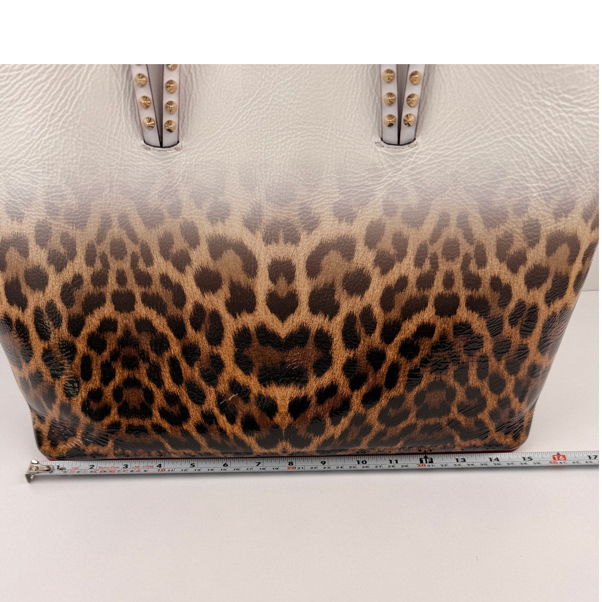 Christian Louboutin Calfskin Degrade Leopard Print Spikes East West Cabata Tote White Multi