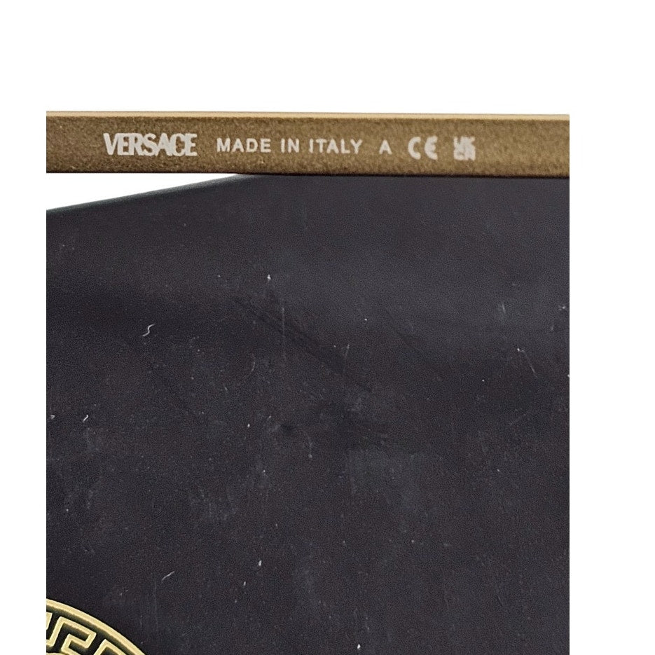 Versace men's VE2251 navigator/pilot sunglasses in a gold-tone steel frame with a white brow bar and dark grey lenses