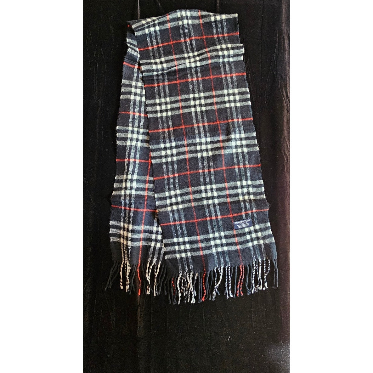 BURBERRYs of London 100% Lambswool Blue & Red Scarf Nova Check Vintage (2)