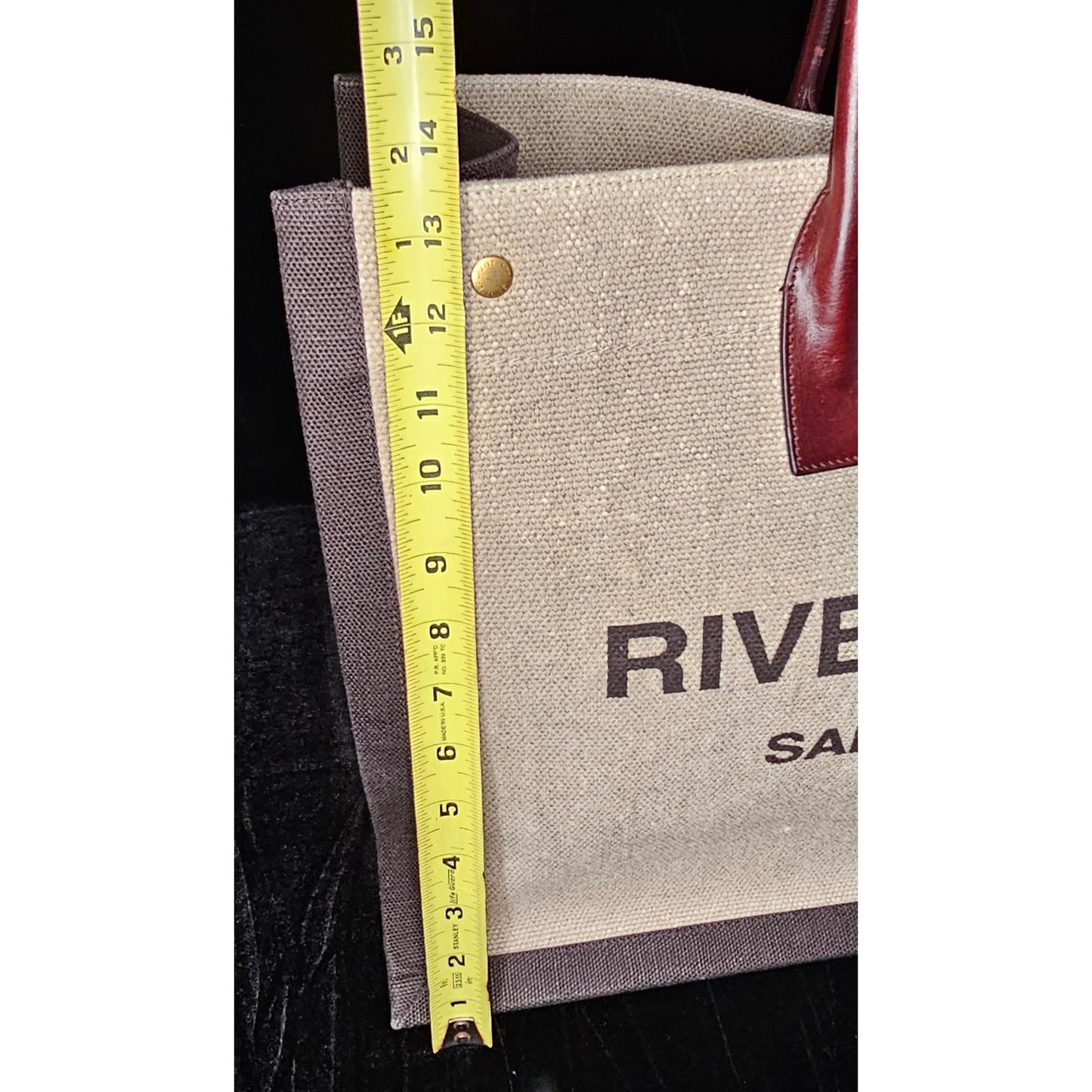 Saint Laurent Rive Gauche tote bag in natural linen and dark brown calfskin leather