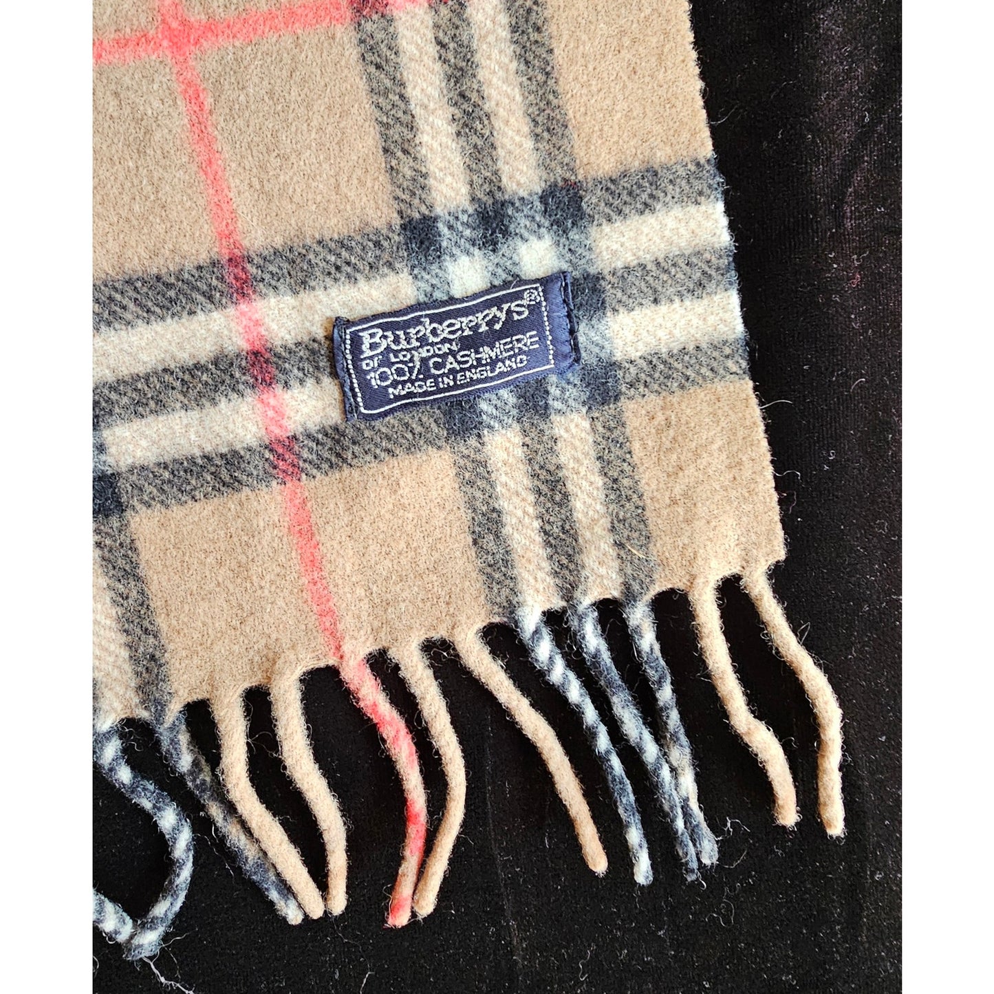 BURBERRYs of London 100% Cashmere Scarf Shawl Nova Check Beige Vintage Made in England