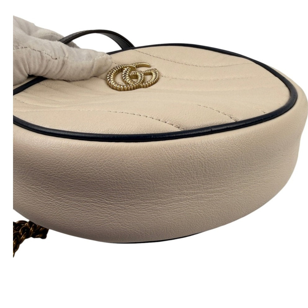 Gucci GG Marmont Round Shoulder Bag Matelasse  Mystic White Leather Mini