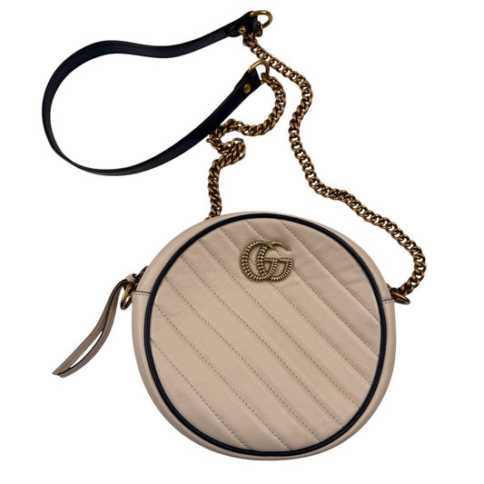 Gucci GG Marmont Round Shoulder Bag Matelasse  Mystic White Leather Mini