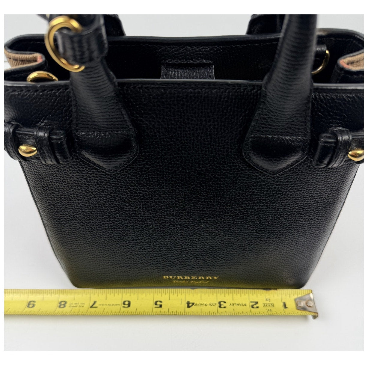 Burberry Banner Tote Leather and House Check Canvas Small