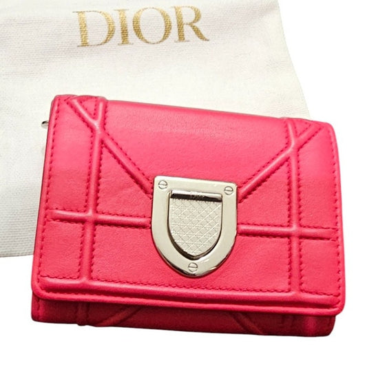 Christian Dior Diorama Trifold Wallet in Pink Leather