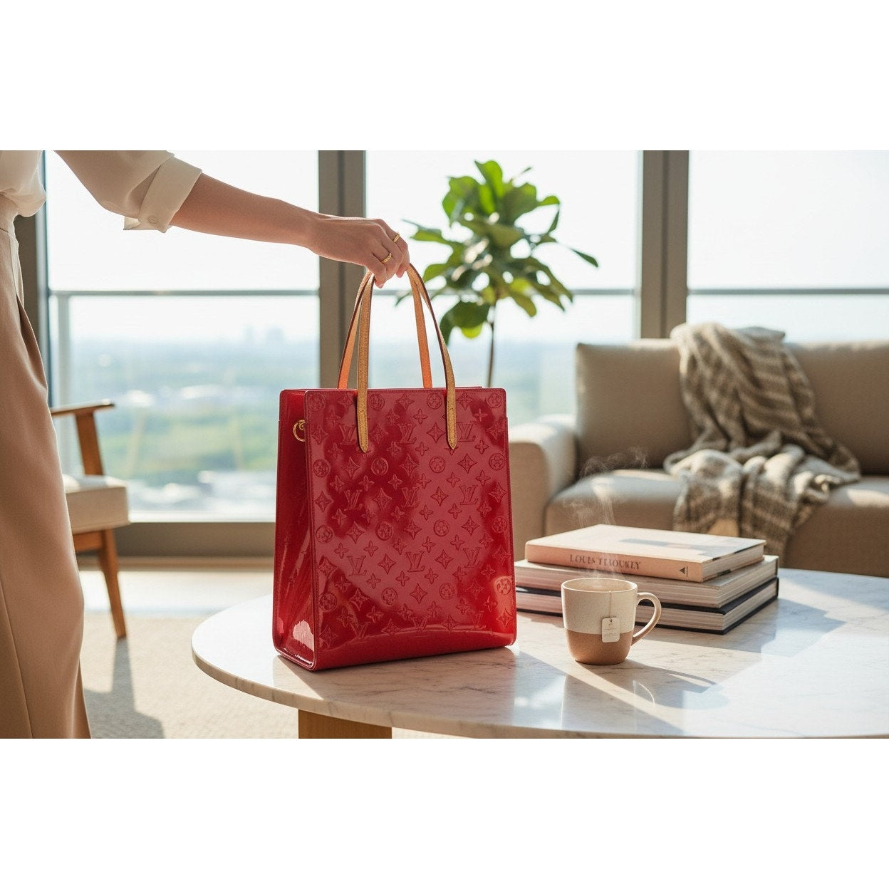 Louis Vuitton Red Monogram Vernis Reade MM Tote