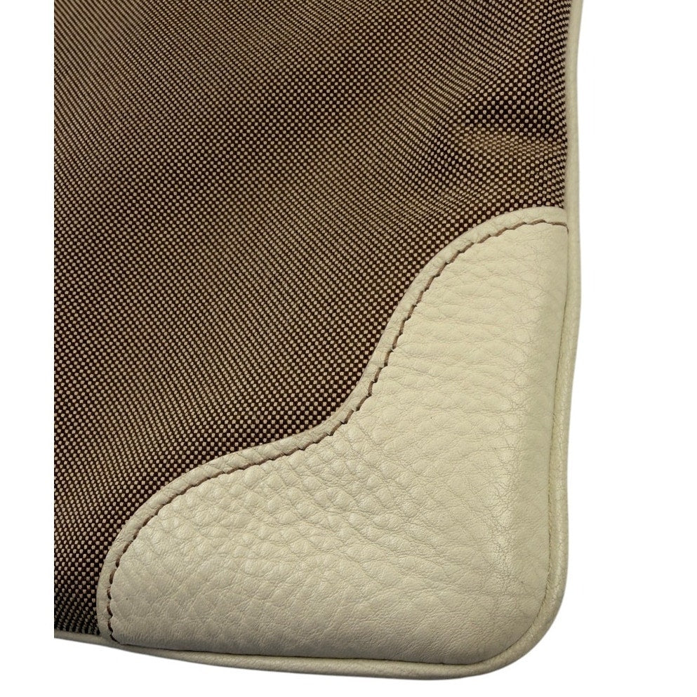 PRADA Canapa Leather Jacquard Crossbody Bag Beige White