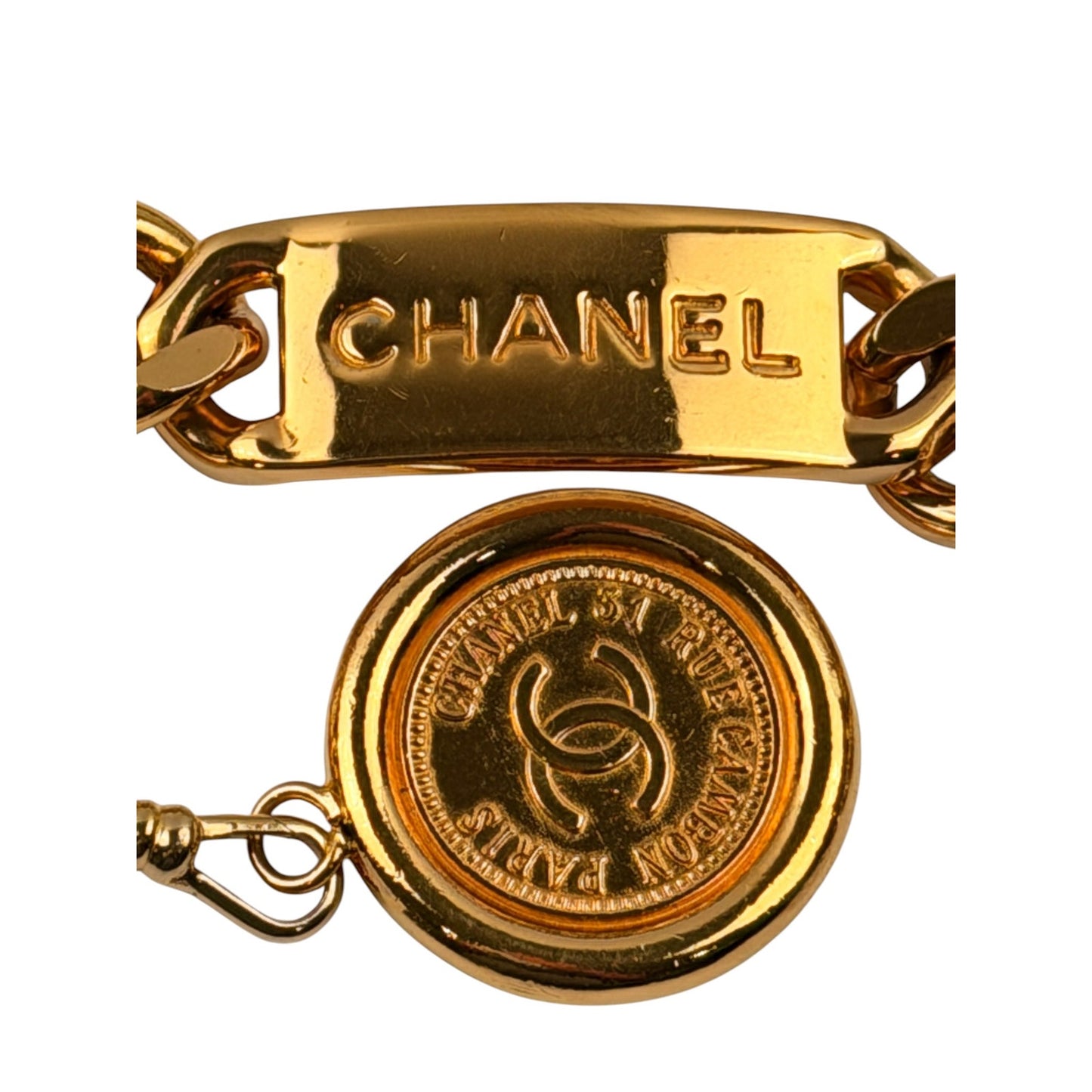 CHANEL Logo ID 24K Gold Plated Chain Belt Necklace Vintage