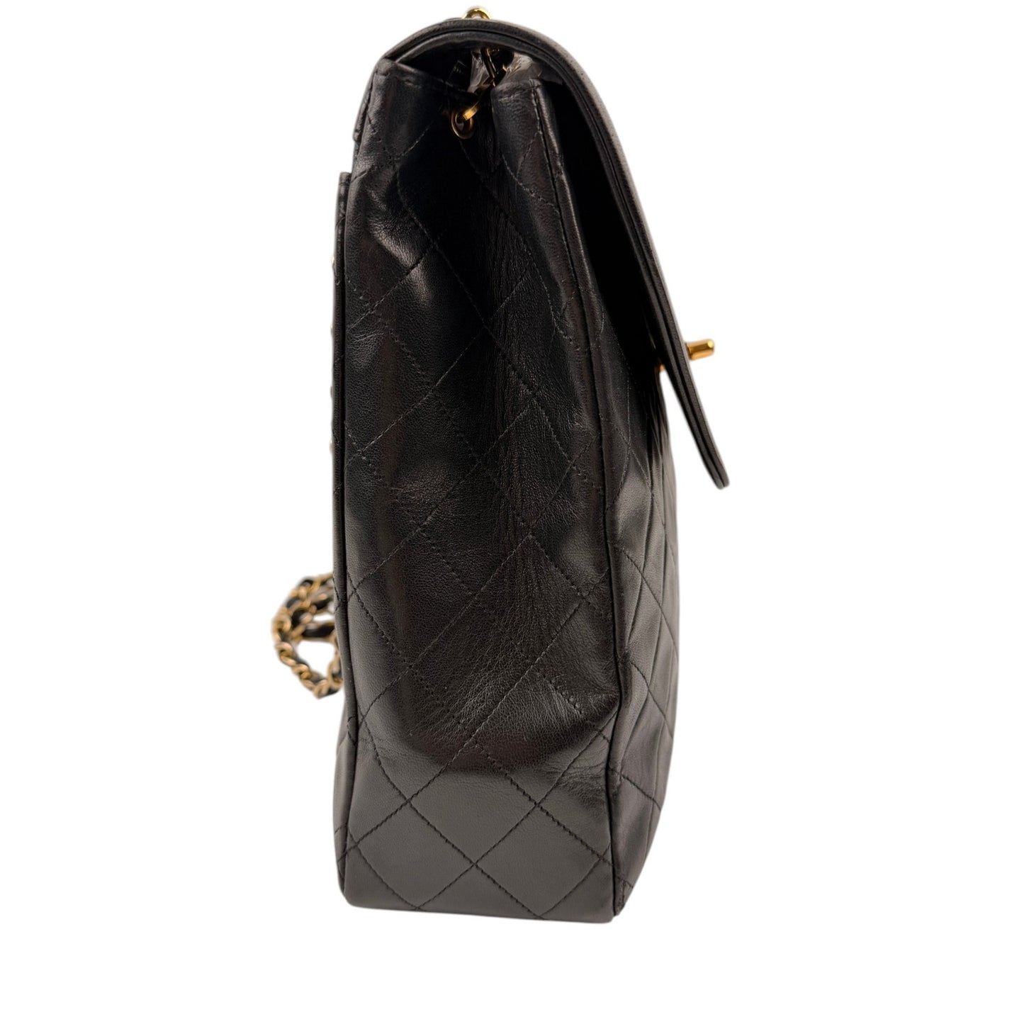 Chanel Vintage Black Quilted Trapezoid Flap Shoulder Bag with Wallet