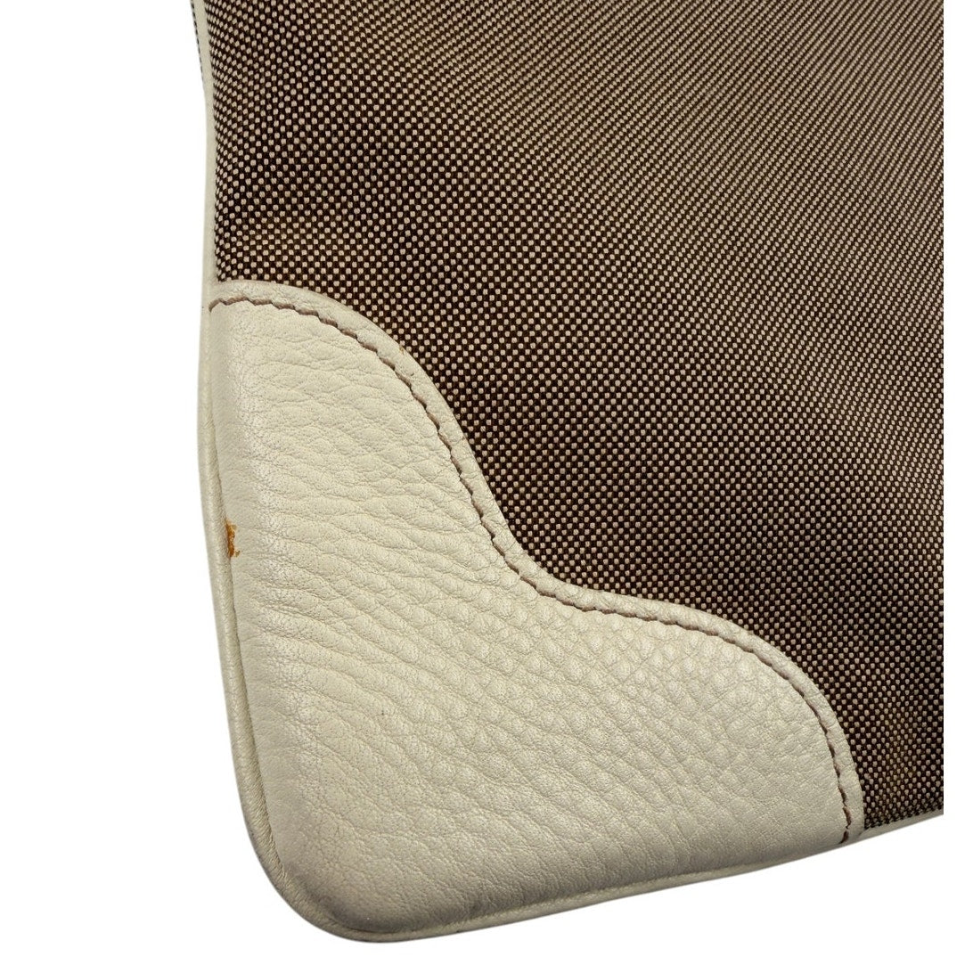 PRADA Canapa Leather Jacquard Crossbody Bag Beige White