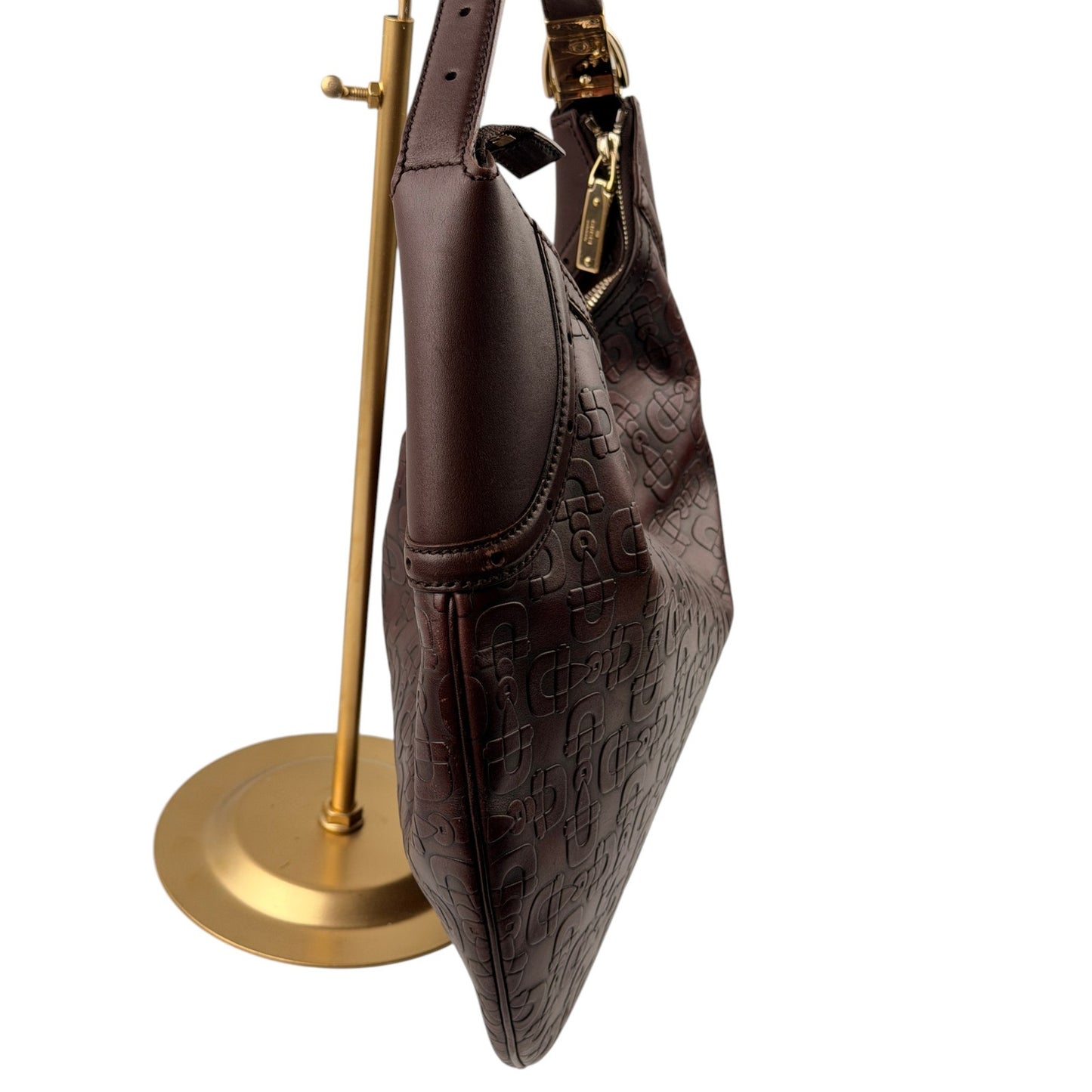 Gucci Horsebit embossed leather brown hobo bag