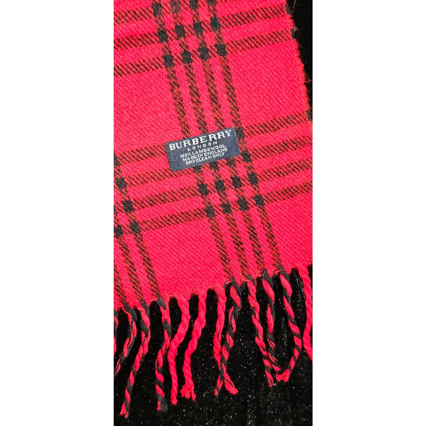 BURBERRYs of London 100% Lambswool RED Scarf Shawl Nova Check Vintage Made In England