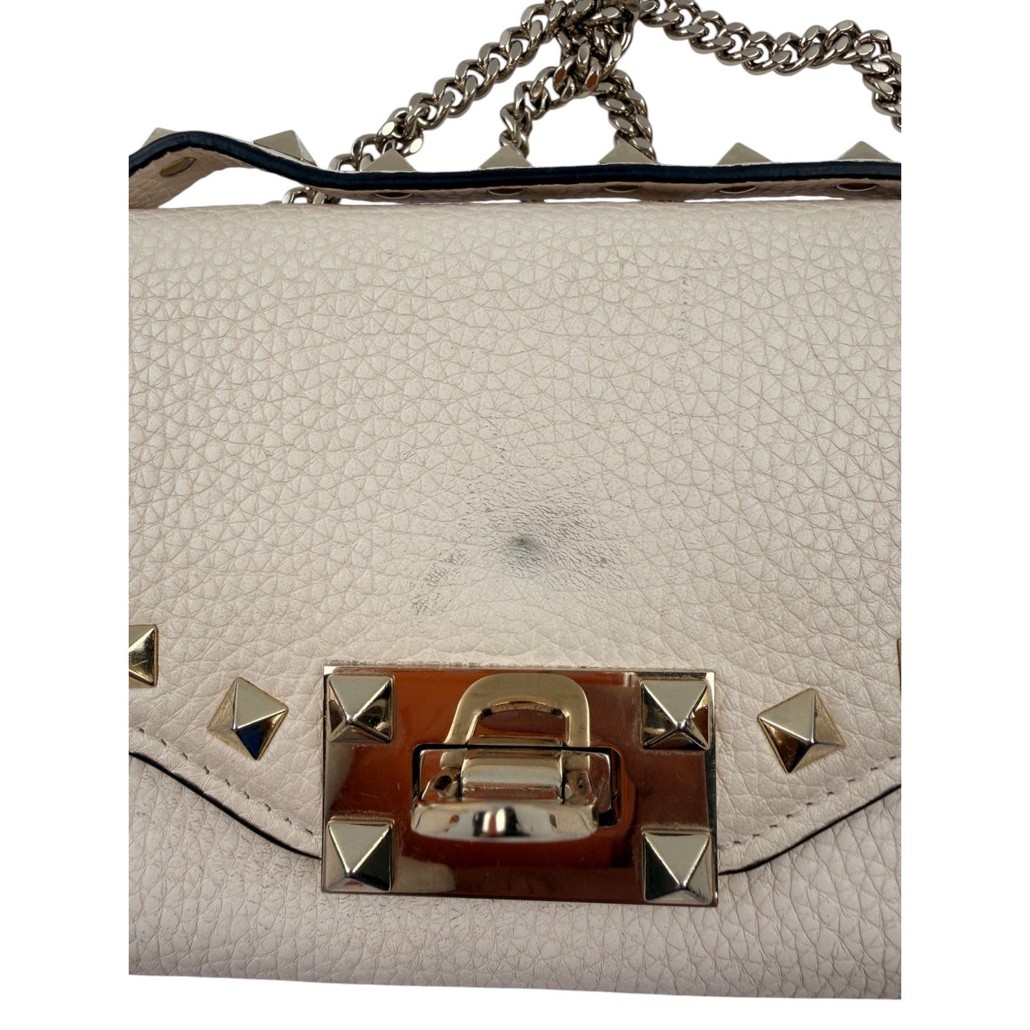 Valentino Garavani Rockstud  leather wallet on chain Ivory