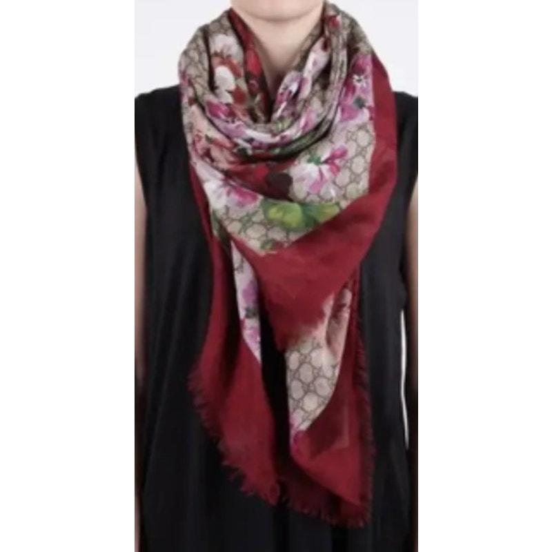 Gucci Maroon GG Blooms Print Modal & Silk Print Shawl