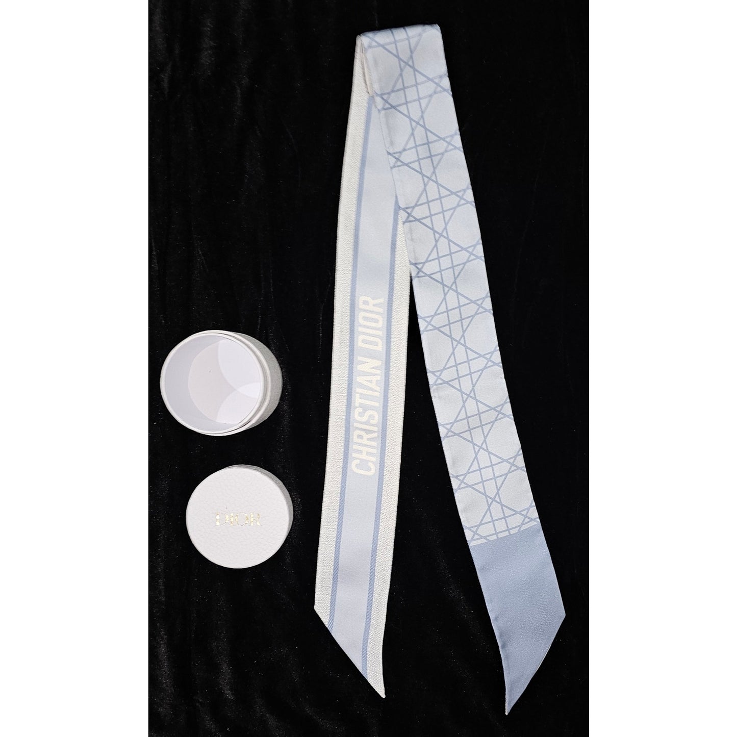 Christian Dior Light Blue Cannage Printed Silk Reversible Scarf Bandeau/Twilly