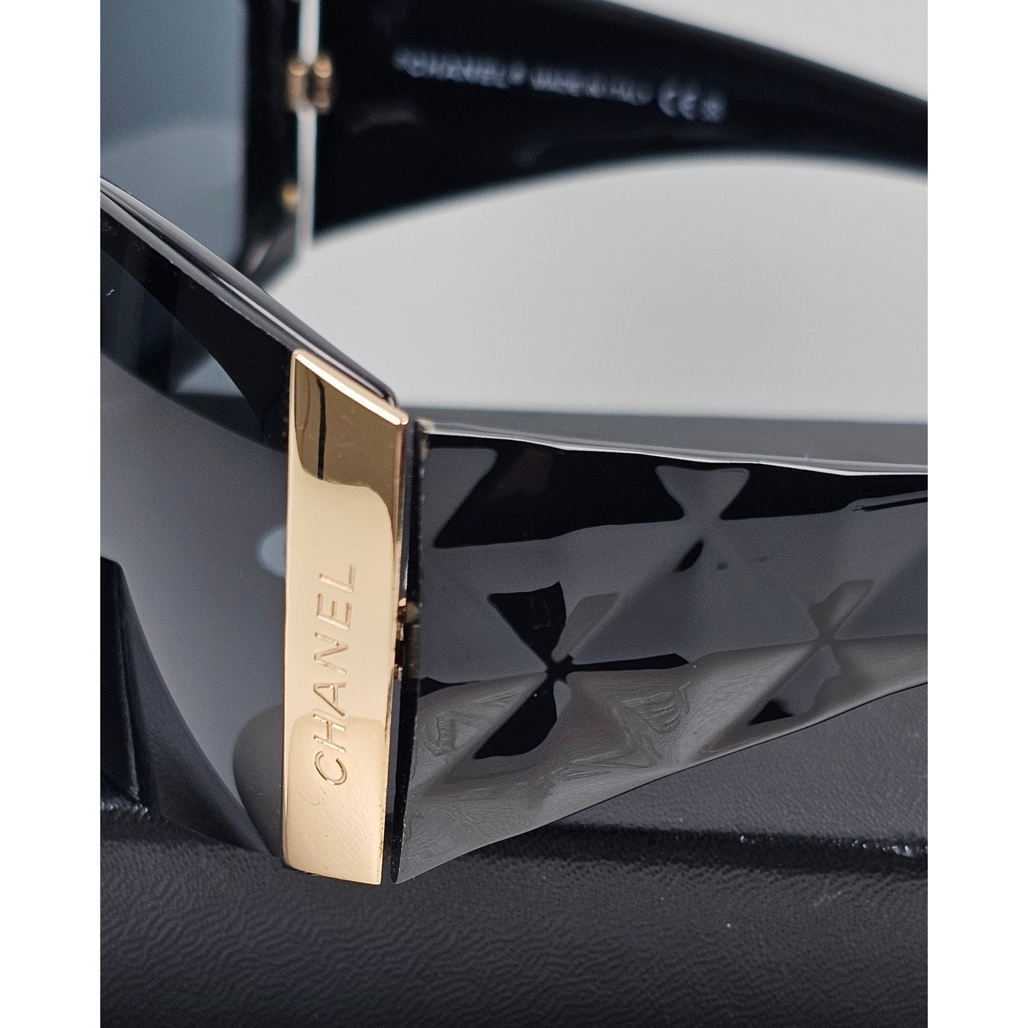 Chanel black 6009 Shield Sunglasses with gold detail