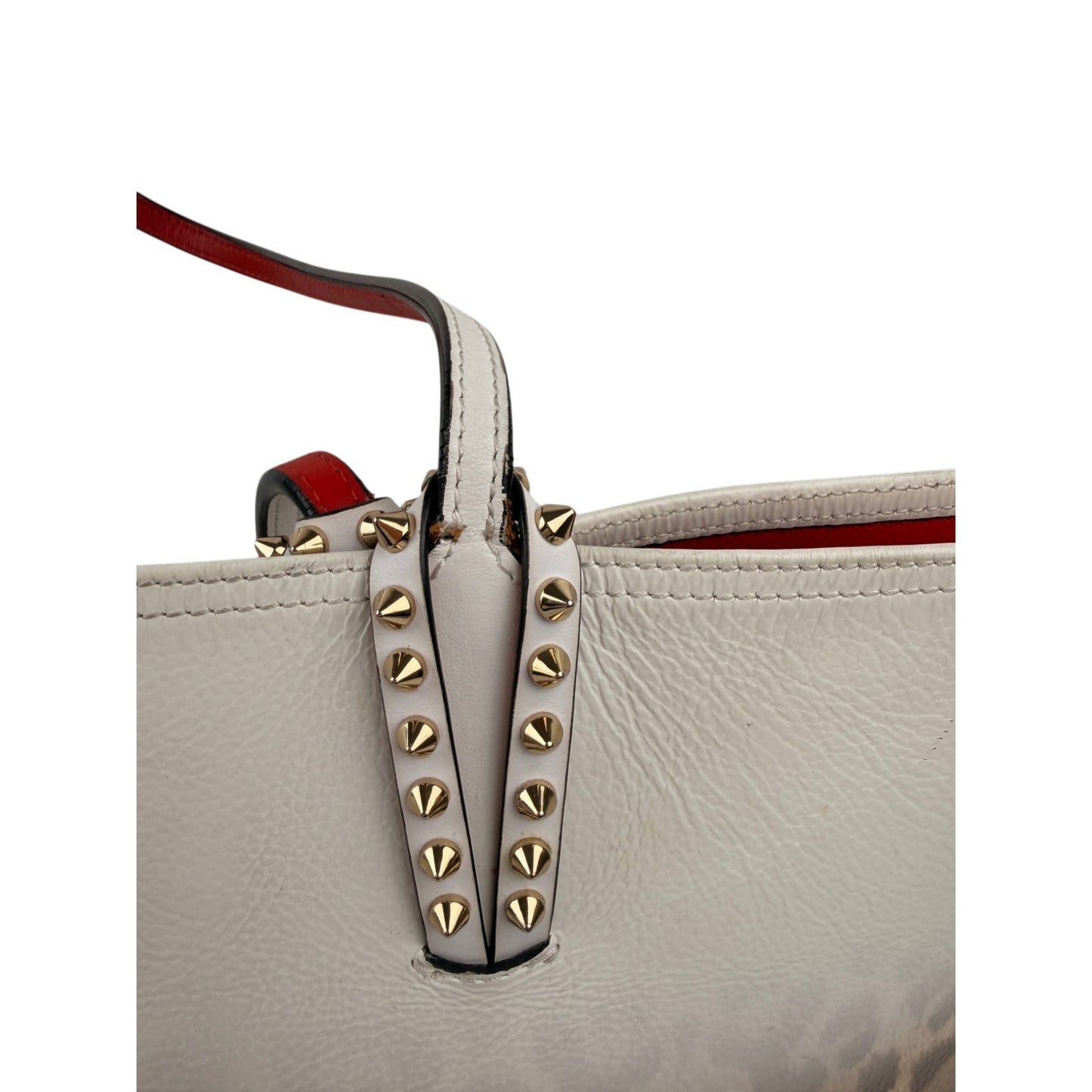 Christian Louboutin Calfskin Degrade Leopard Print Spikes East West Cabata Tote White Multi
