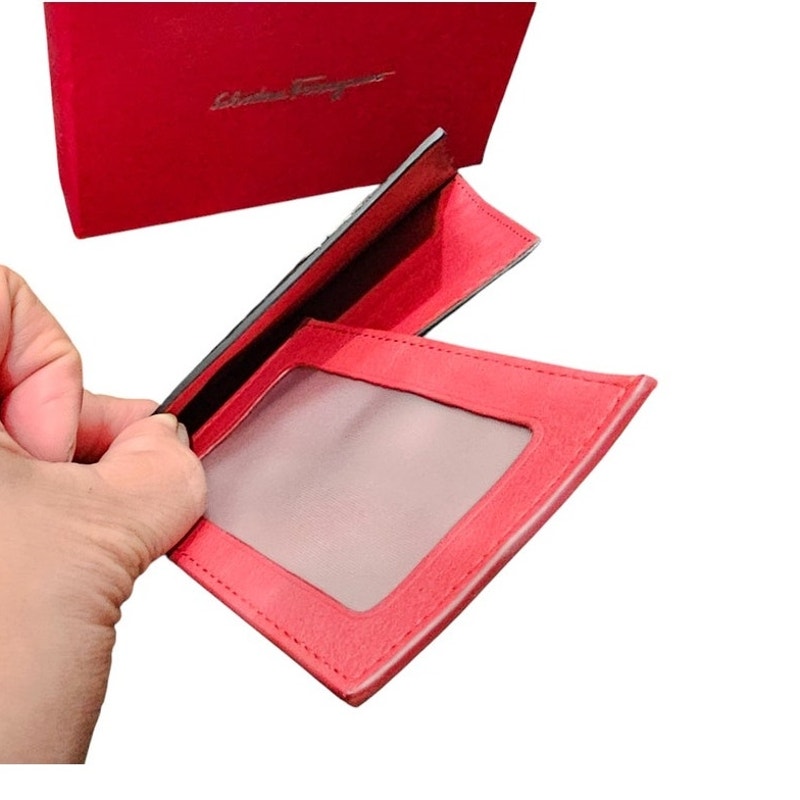Ferragamo Gancini card holder with pull-out ID window Black and Red