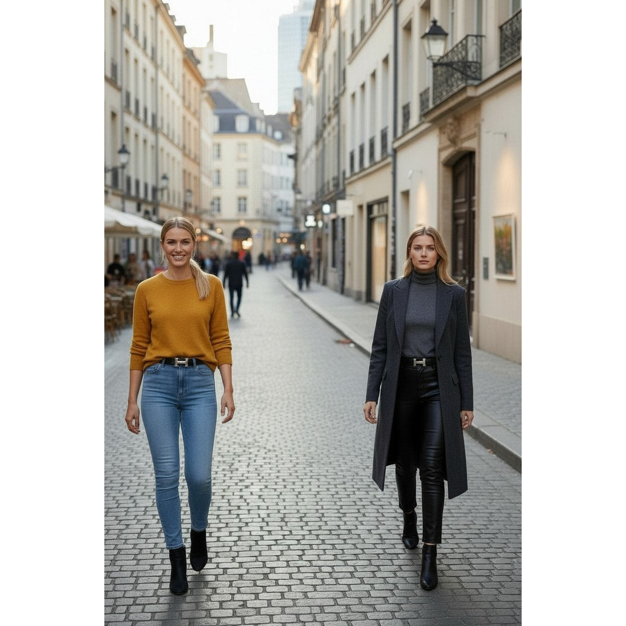 Hermès H-belt reversible black and blue jean Togo box calf leather strap