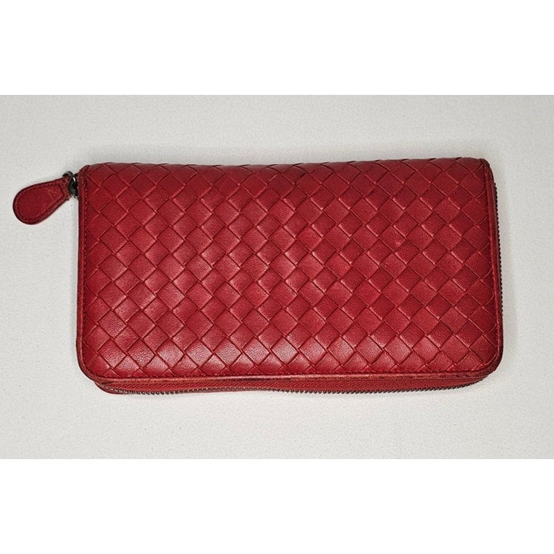 Bottega Veneta Intrecciato zip-around long wallet in red leather