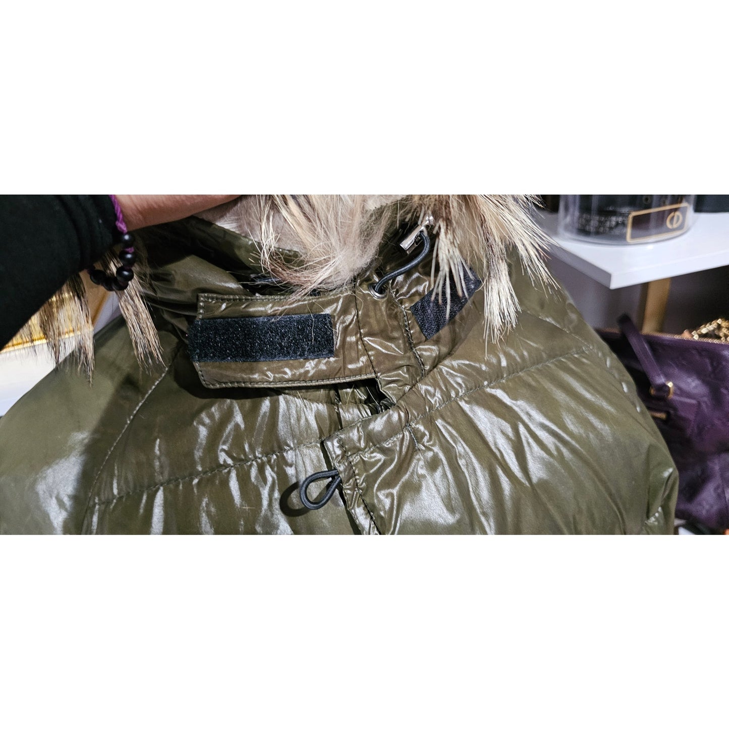 Moncler Down Hooded Jacket with Genuine Fur Olive Green