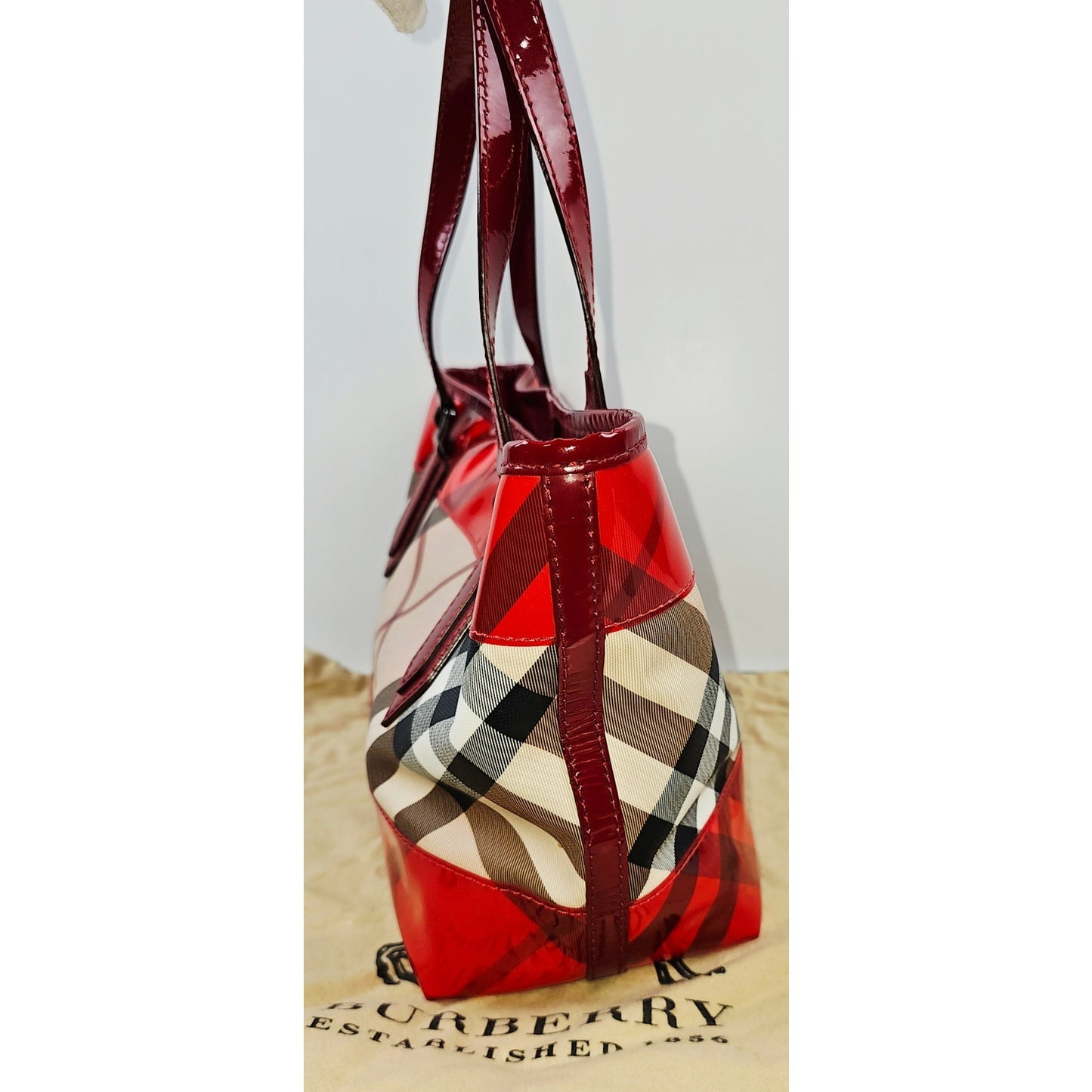 Burberry Red Nova Check Coated Canvas/Vinyl Tote