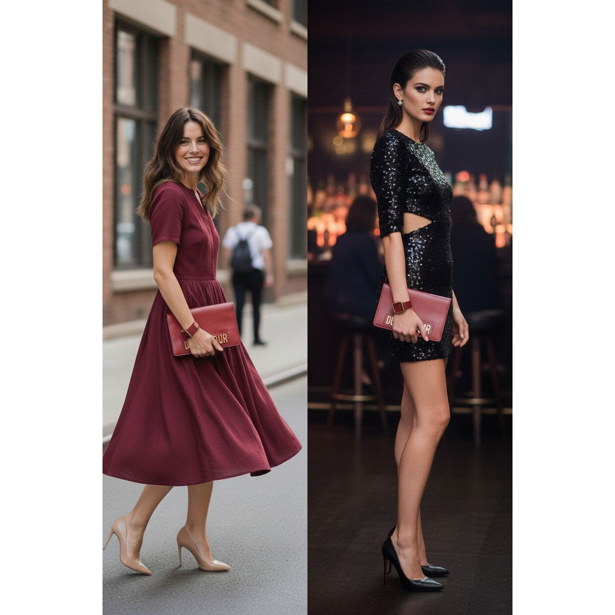Dior Dioramour Red Clutch with Chained Wristlet