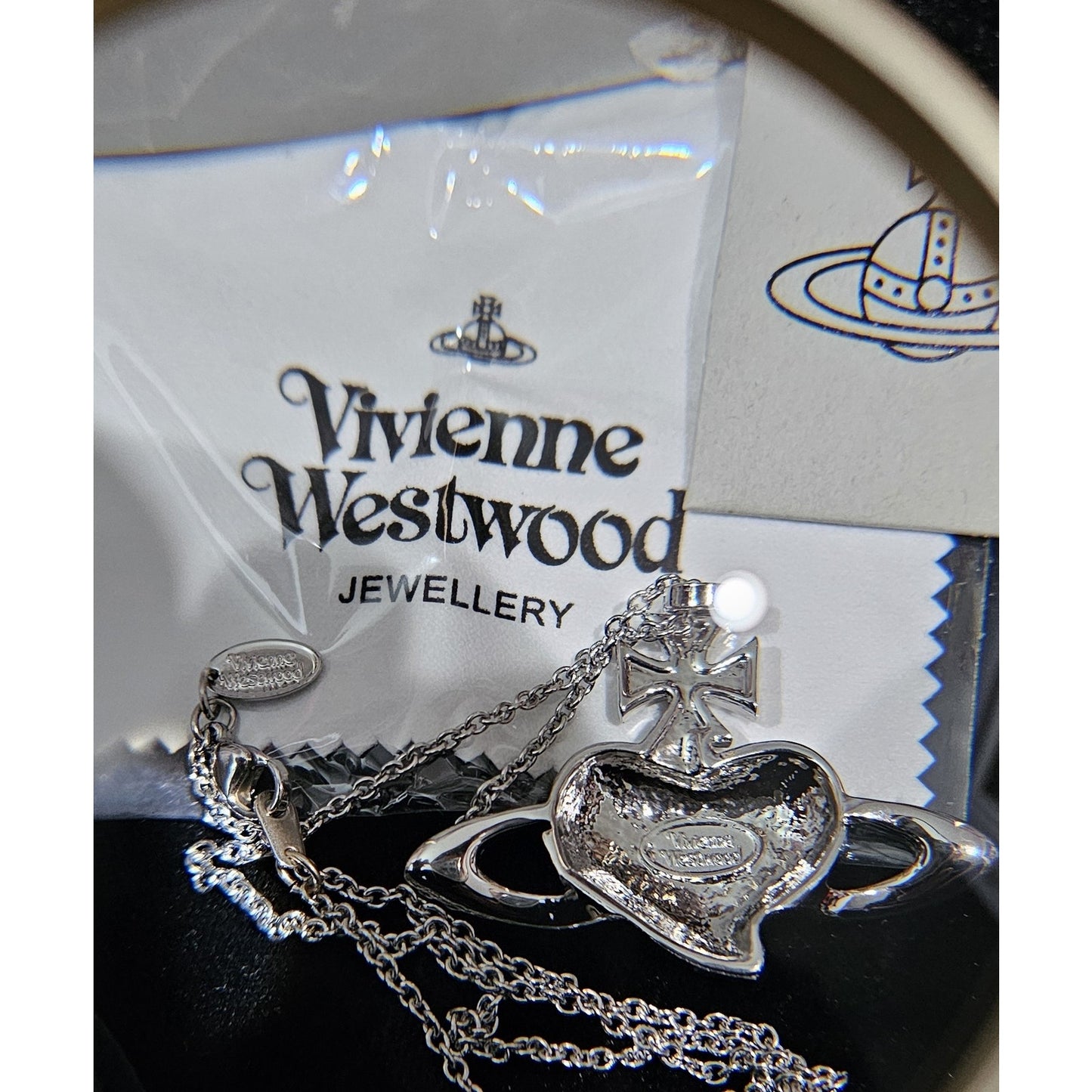 Vivienne Westwood Necklace Large Orb Heart Silver Black