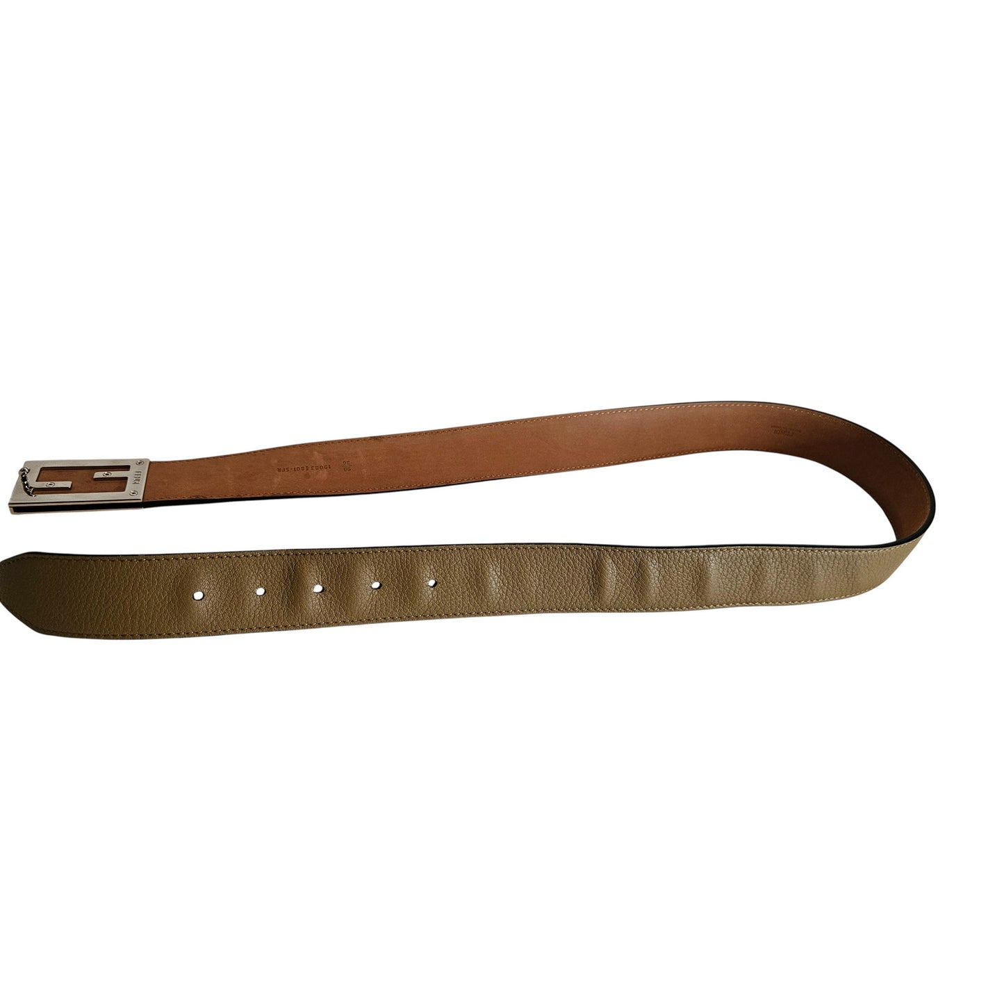 FENDI Baguette Sand Brown Calf Leather Silver Hardware Belt Size 90cm/36in