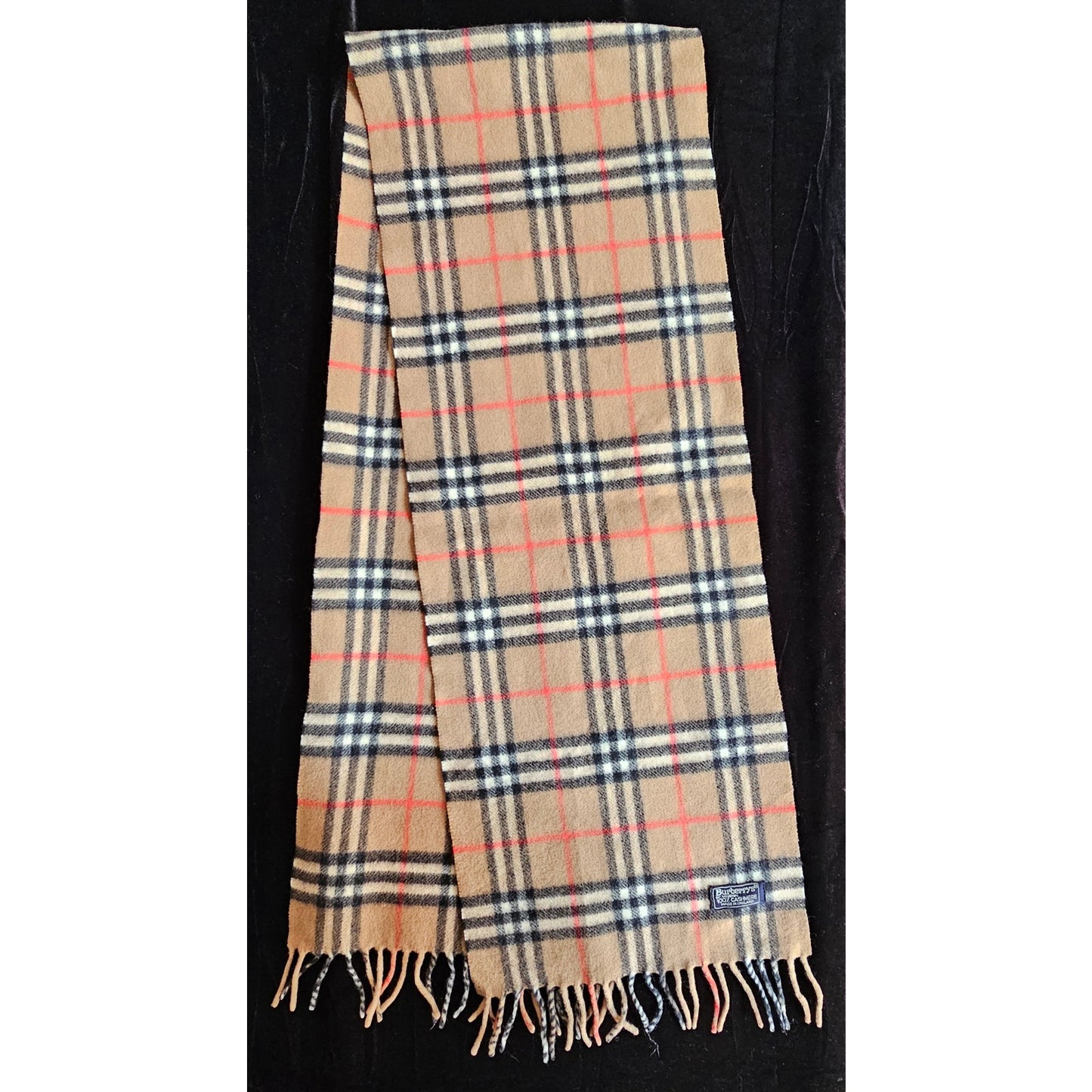 BURBERRYs of London 100% Cashmere Scarf Shawl Nova Check Beige Vintage Made in England