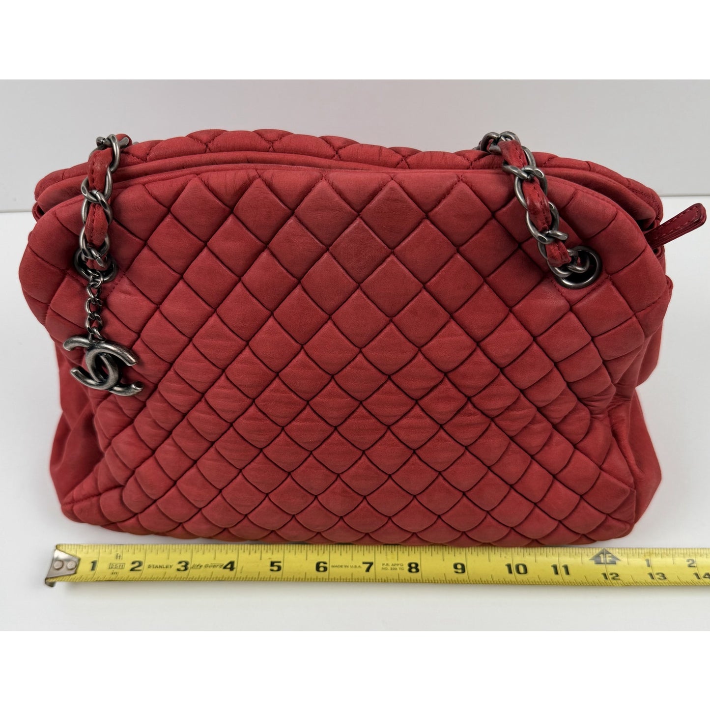 Chanel Just Mademoiselle Large Bowling Bag in Pink Quilted Nubuck Leather
