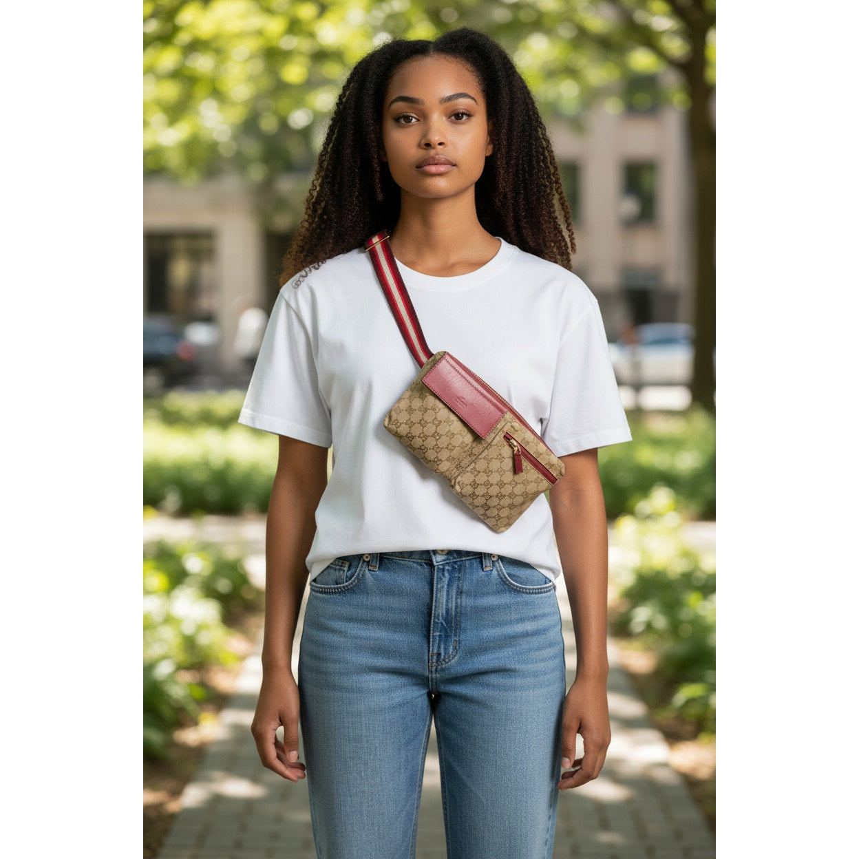 Gucci Pre-Owned GG Canvas & Leather Double Pocket Belt Bag