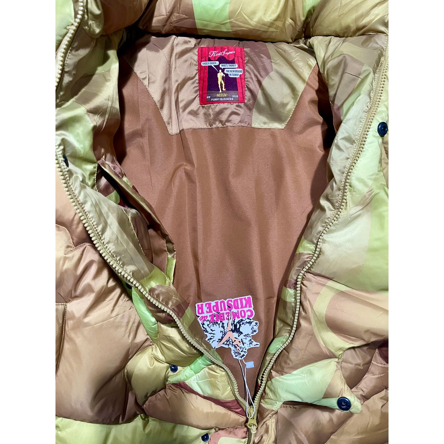 KidSuper Kissing Puffer Gold with Detachable Hood