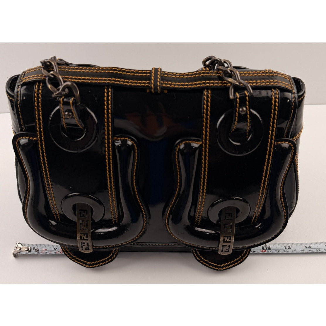Fendi Black Patent Leather B Bag